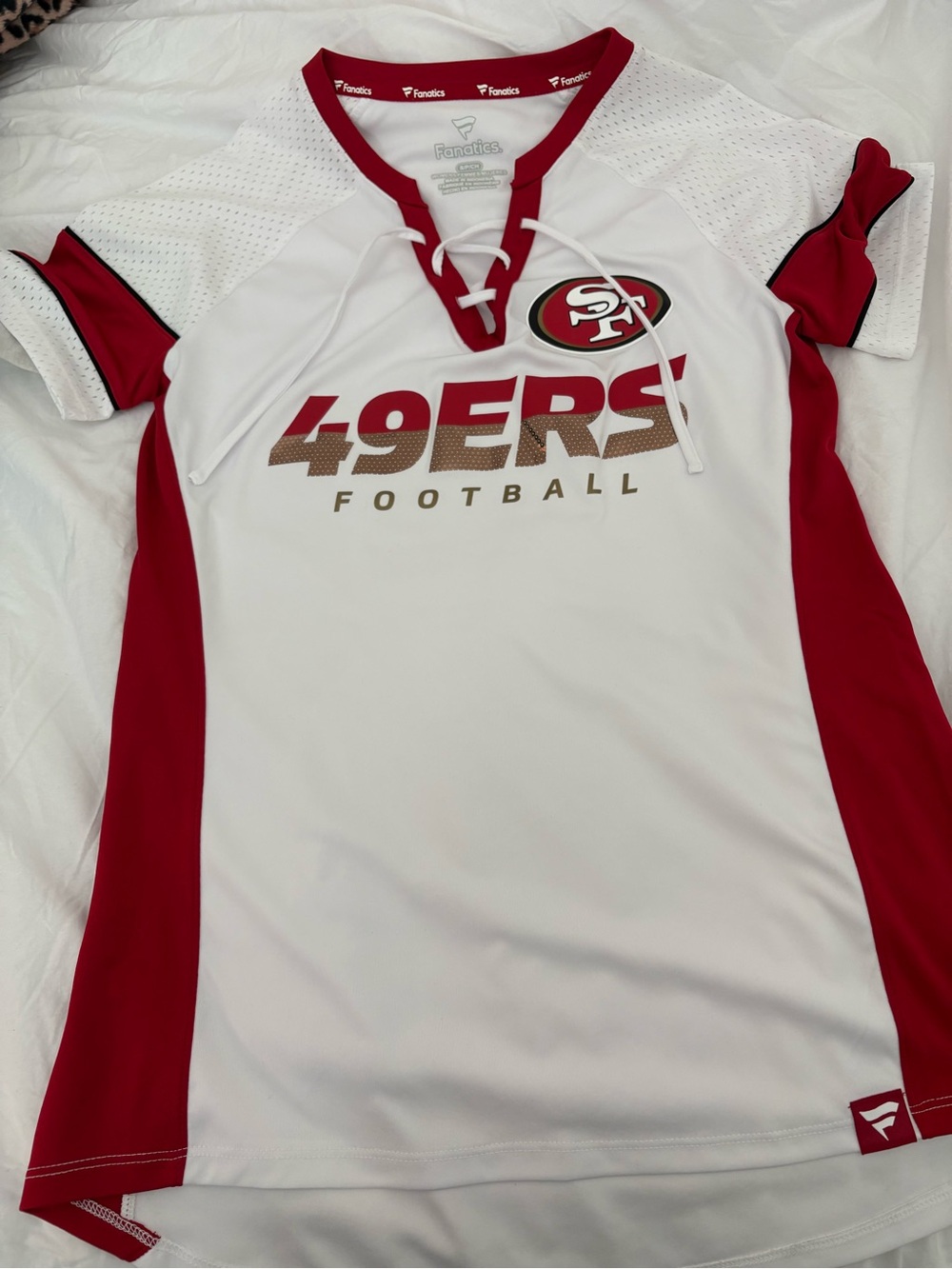 Women's Fanatics San Francisco 49ers Away Team Draft Me Lace-Up V-Neck T-Shirt